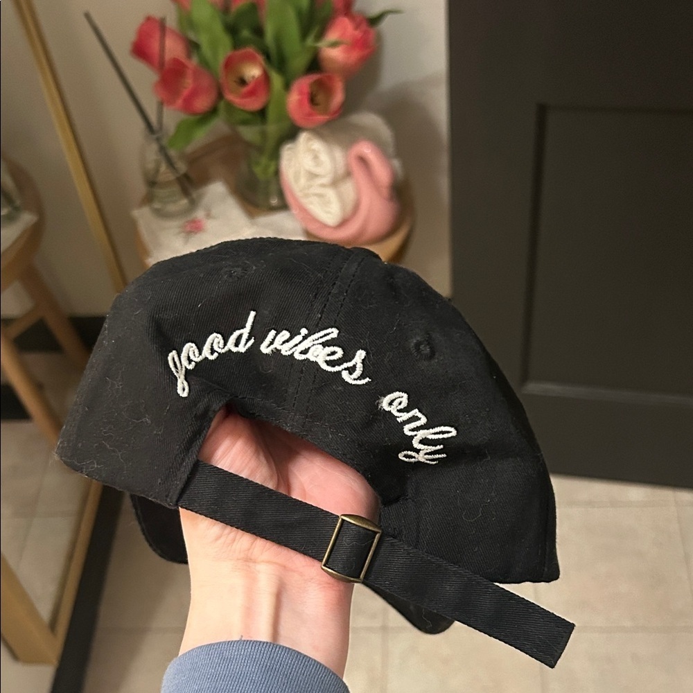 Black Cap with Embroidered Text